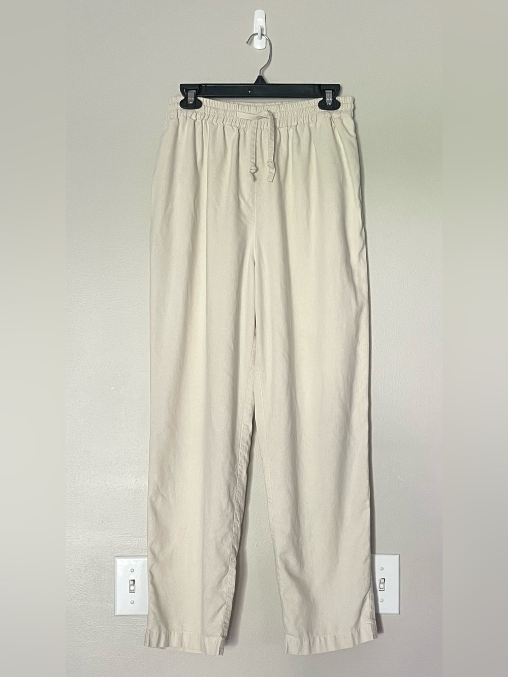 Aliki Studio 100% Silk Pants Cream Off White Drawstring Elastic Waist - Size M